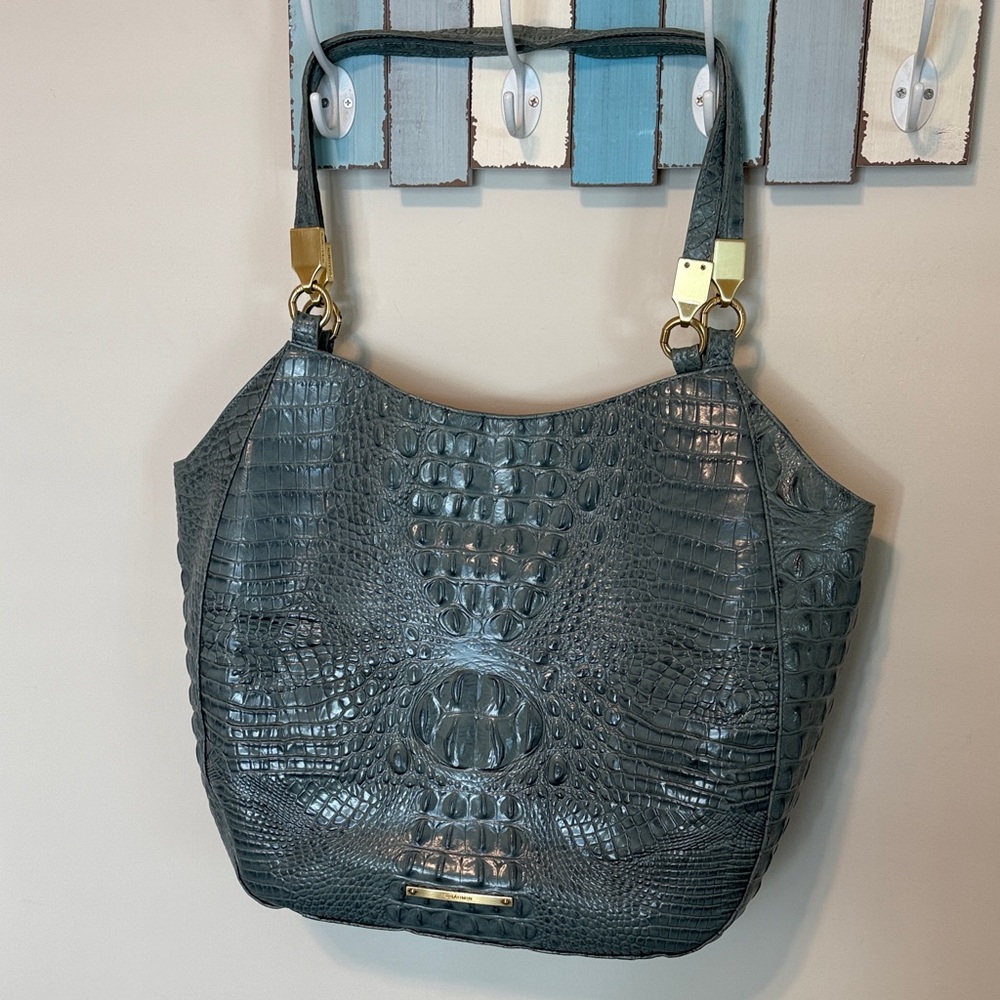 Brahmin Women’s Crocodile-Embossed Leather Blue/Green Marianna Tote/Shoulder Bag